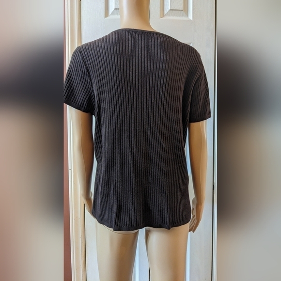 Pre-owned Christopher and Banks extra large short sleeve brown shirt, T3W - Picture 2 of 3